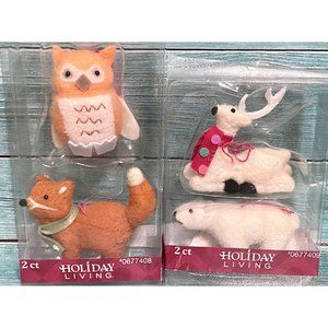 Holiday Living Set of 4 Plush Owl Fox Deer Bear Fabric Christmas Ornaments IOB